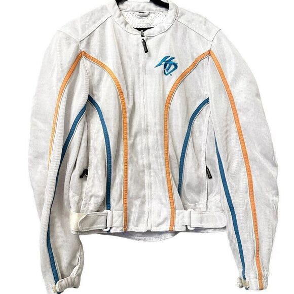 Vintage Harley Davidson Full Zip Motorcycle Armoured Jacket White Large - Picture 2 of 11